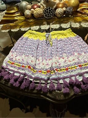 RAGA Purple and Yellow Embroidered Tassel Skirt
